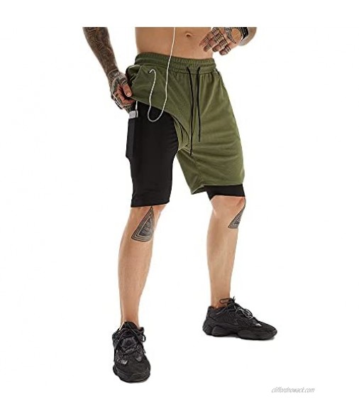 JWJ Upgraded 2 in 1 Sports Shorts for Men 7-Inch Lightweight Quick Dry Workout Running Shorts