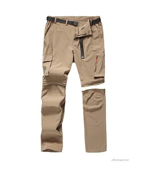 CAMOFOXIN Men Convertible Walking Pants with Belt Outdoor Quick Dry Mountain Hiking Trousers