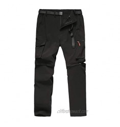 CAMOFOXIN Men Convertible Walking Pants with Belt Outdoor Quick Dry Mountain Hiking Trousers (Black Khaki)