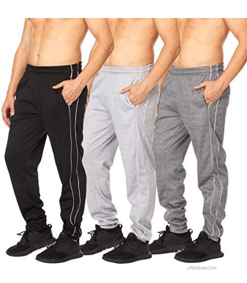 Essential Elements 3 Pack: Men's Tech Fleece Active Workout Athletic Gym Lounge Casual Jogger Sweatpants with Pockets