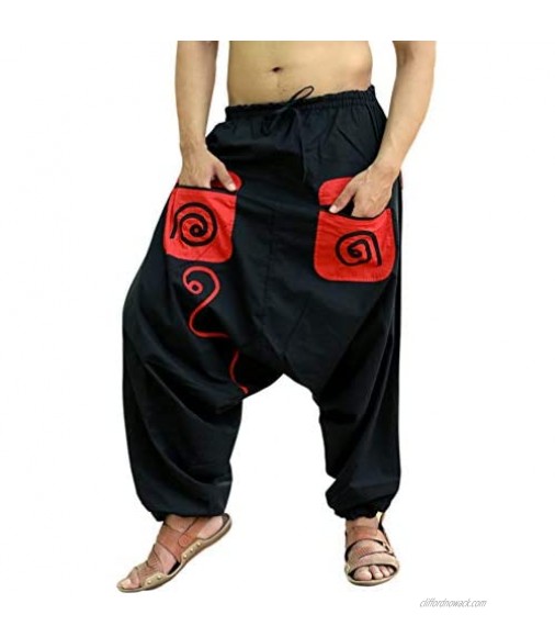 Sarjana Handicrafts Men's Cotton Pockets Harem Yoga Baggy Genie Hippie Pants