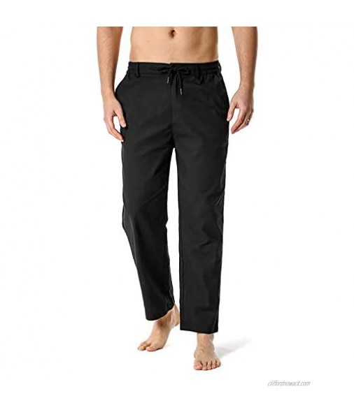 Tootom Men's Casual Linen Pants Loose Fit Straight-Legs Elastic Waist Drawstring Summer Jogger Long Pant