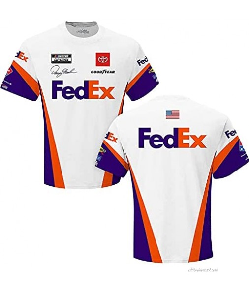 Checkered Flag Denny Hamlin 2021 FedEx Sublimated Uniform T-Shirt White