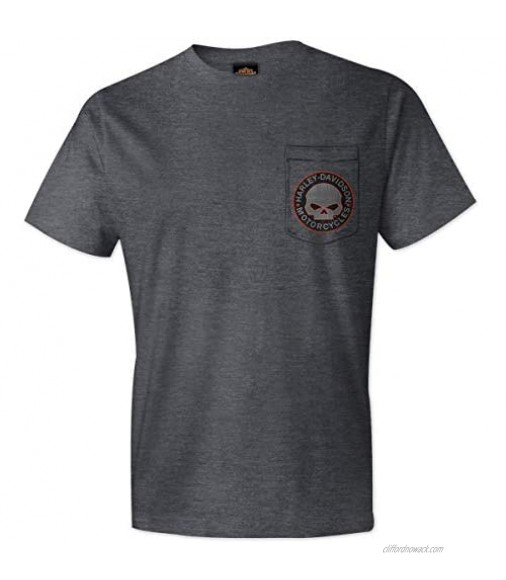 Harley-Davidson Mens Stitch Willie G Skull Pocket Charcoal Short Sleeve T-Shirt