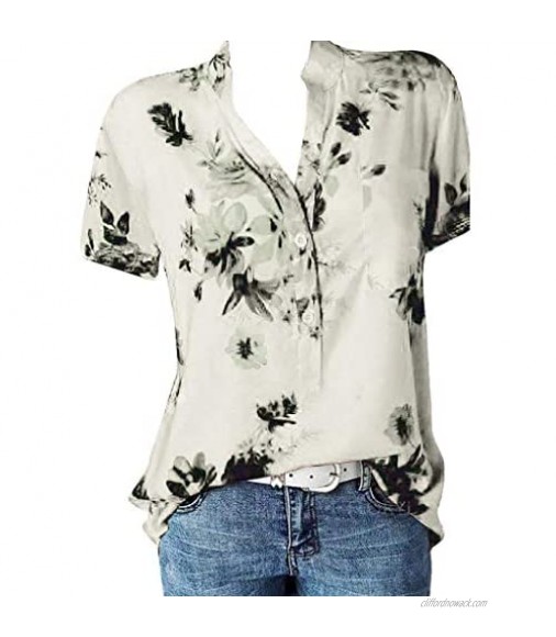 Goutique Womens Short Sleeve Shirts V Neck Button Down Shirt Tops Short Sleeve Shirts Casual Blouses Tunic Tops