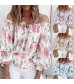 Howley Womens Graphic Tops Summer Off Shoulder Floral Blouse Shirt Casual 3/4 Sleeves Ruffle Flowy Tunic Tee