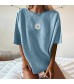 Summer Tops for Women Short Sleeve o-Neck Casual Shirts Cute Floral Print t-Shirts Solid Color Loose Blouses Tunic tee