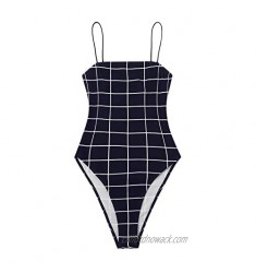 Verdusa Women's Grid Plaid Print Spaghetti Strap Bodycon Cami Bodysuit Top