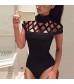 Women Jumpsuit Choker High Neck Bodycon Caged Sleeves Jumpsuit Bodysuit Tops