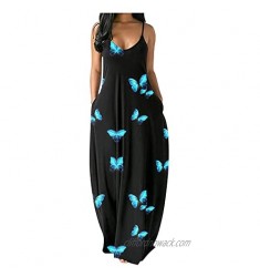 Women Summer O-neck Flower Print Sleeveless Plus Size Strap Long Dress