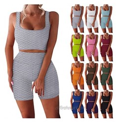 Women Summer Workout Sets Casual Sleeveless Crew Neck Tank Tops High Waisted Shorts 2 Pieces Yoga Suit Sets