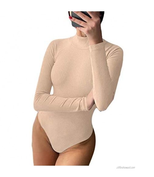 Women's Round Neck Long Sleeve Zip Front Tops Solid Color Sexy Bodysuit Jumpsuit