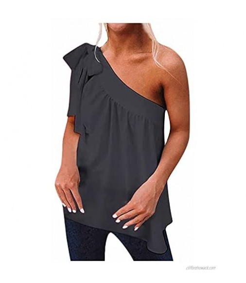 Womens Tube Tops One shoulder Solid color Strapless Sleeveless Tube Pleated Tunic Crop Cami Tshirt Casual Blouse Shirts