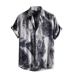 Men's Cotton Linen Shirts Short Sleeve Summer Floral Button Down Hawaiian Shirt Relaxed-Fit Vintage Casual Beach Tops