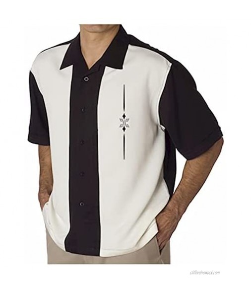 Mens Retro Camp Shirt Vintage Cuban Style Short-Sleeve Bowling Shirt - Santero