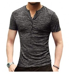 CHARTOU Men's Summer Fitted Short Sleeve Henley T Shirt Bodybuilding Pullover Tees
