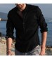 Holzkary Baggy 3/4 Sleeve/Long Sleeve Tops Casual Cotton Linen Quick-Dry Henley Shirts/Hoodies for Men