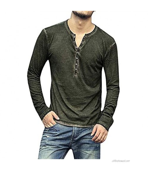 LIWEIKE Mens Casual Slim Fit Basic Henley Long Sleeve T-Shirt V Neck Buttons Muscle Tops