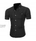 Mens Fashion Casual Business Soild Short Sleeve Blouse Button Down Stand Collar Slim Soild T-Shirt Tops