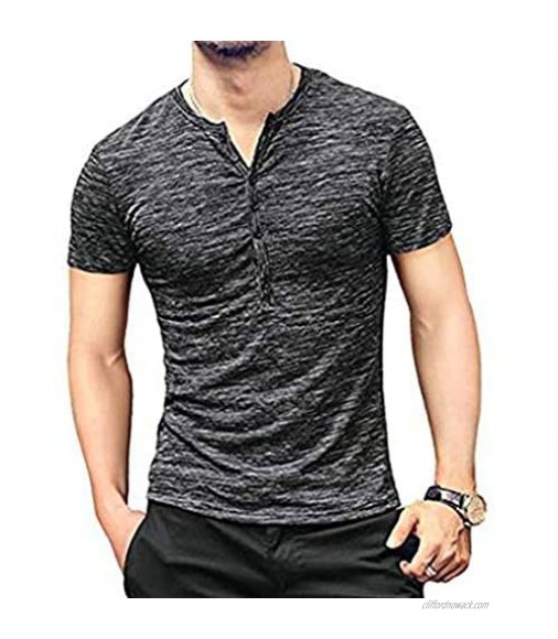Nuofengkudu Men's Henley Shirts Short Sleeve Slim Fit Lightweight V Neck Summer Casual Cotton Basic T Shirts