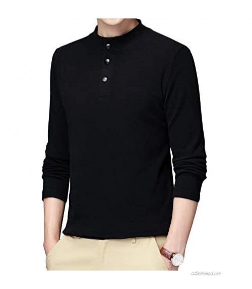Previn Men' s Henley Long Sleeve Shirts Turtleneck T Shirt Slim Fit Pullover Thermal 3 Button Tops Tops