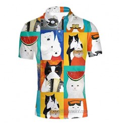 HUGS IDEA Men's Golf Shirt Cats Floral Novelty T-Shirt Sport Short Sleeve