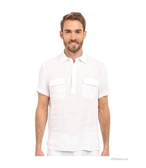 Perry Ellis Men's Short Sleeve Solid Linen Popover Shirt