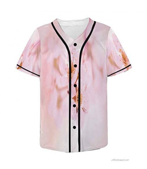 InterestPrint Men's Pink Floral Button Down Baseball Tees
