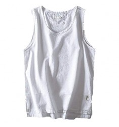 Men's Cotton Tank Tops Casual Loose Solid Color Breathable Vest Loose Sleeveless Tee Shirts