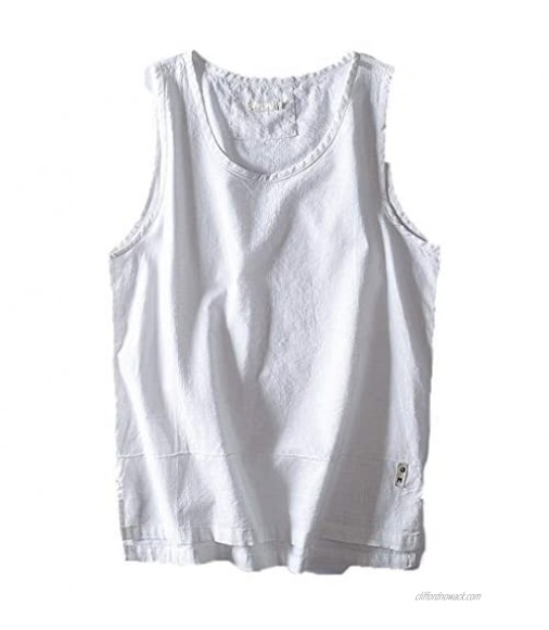 Men's Cotton Tank Tops Casual Loose Solid Color Breathable Vest Loose Sleeveless Tee Shirts
