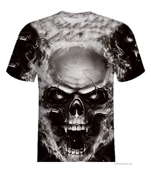 Stoota 3D Skull Print T-Shirts for Men Men's Graphic T-Shirt Short Sleeve Casual Round Neck Comfy Blouse Streetwear
