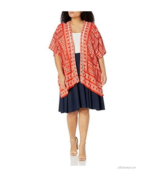 Angie Women's Plus-Size Red Printed Kimono