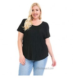 DAMOA Women's T Shirt Top - Plus Size Casual Short Sleeve Knit Pleated Twisted Back Crewneck Summer Tunic Blouse Tee Tshirt
