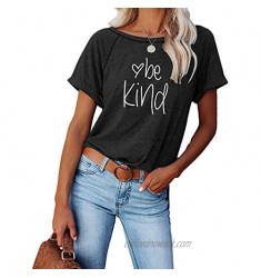 Dellytop Women's Be Kind T-Shirts Cute Crewneck Short Sleeve Color Block Tunic Tops Tee Shirt