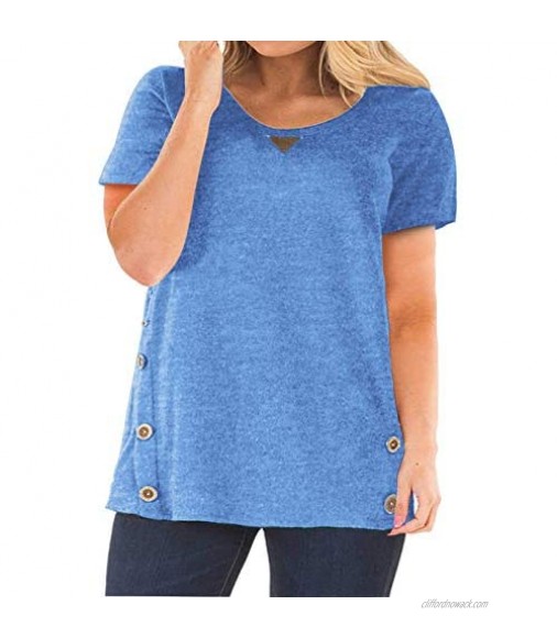 DOLNINE Womens Plus Size Short Sleeve Tops Buttons Side Casual T-Shirts Blouses