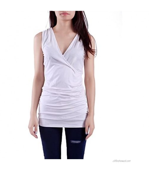 HDE Womens V Neck Ruched Sleeveless Tank Top Surplice Slimming Wrap Sexy Blouse