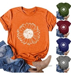 Jaqqra Summer Tops for Women  Womens Short Sleeve Tops Sunflower Print O-Neck T-Shirts Casual Loose Blouse Tunic Tee Top