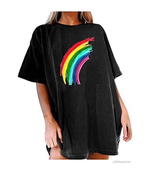 LGBT Equality Shirt for Women Gay Pride Rainbow O-Neck T-Shirt Rainbow Graphic Tee Letter Print Casual Short Sleeve Top
