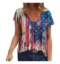 Maryia Womens Plus Size Summer Casual Short Sleeve Deep V Neck Fashion Tunic Tops 4th of July Patriotic T Shirts