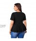 Romwe Women's Plus Size Short Sleeve Scallop Cut V Neck Ruffle Hem Babydoll Tops T Shirt