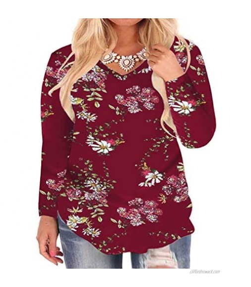 ROSRISS Plus-Size Tops for Women Long Sleeve V Neck Tee Shirts