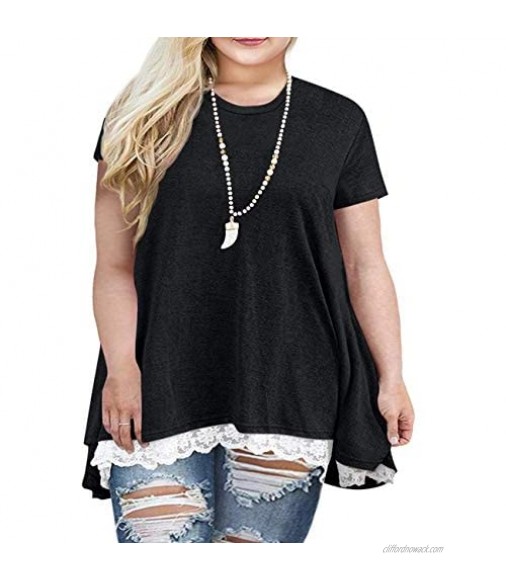 Sanifer Women Plus Size Lace Short Sleeve Tunic Tops T Shirts