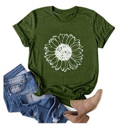 VEKDONE Sunflower Graphic Tee Shirts Womens Short Sleeve Cute Graphic Tees Teen Girls Casual Loose Shirt Top Blouse