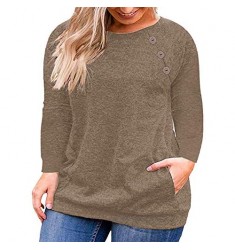 VISLILY Women's Plus Size Tops Long Sleeve Buttons Casual Shirt with Pockets