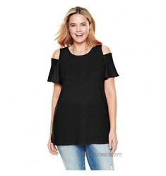 Woman Within Women's Plus Size Short-Sleeve Cold-Shoulder Tee Shirt - 14/16  Black