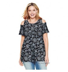 Woman Within Women's Plus Size Short-Sleeve Cold-Shoulder Tee Shirt