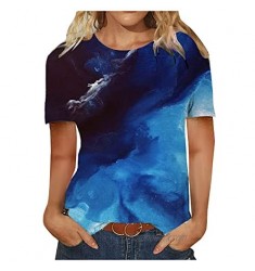 Womens Tops for Womens Short Sleeve T Shirts Cold Colors Round Neck Shirts Printed Summer Tops Shirts