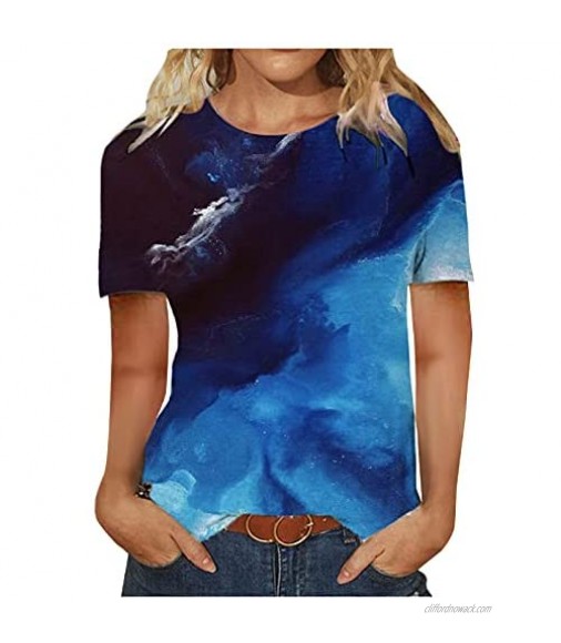 Womens Tops for Womens Short Sleeve T Shirts Cold Colors Round Neck Shirts Printed Summer Tops Shirts