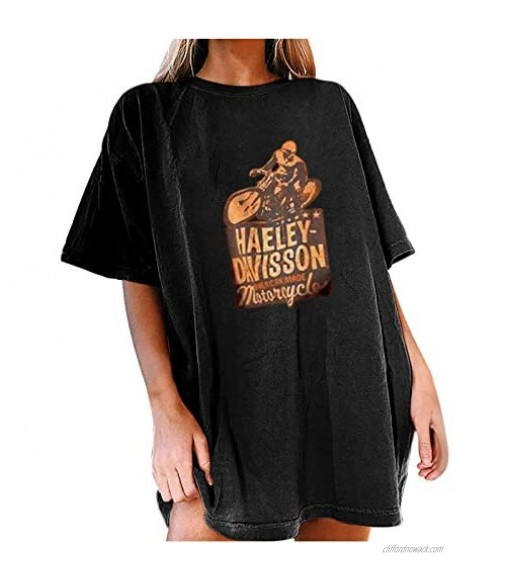 Womens Vintage T Shirts Oversized Car Printed Graphic Tunic Tops Summer Short Sleeve Crewneck Tee Tops