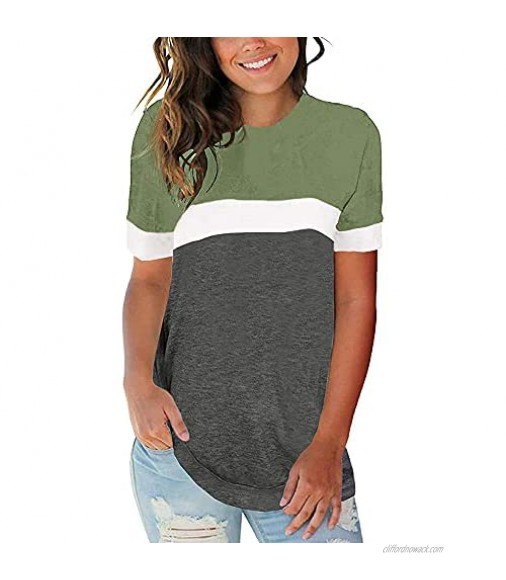 Yskkt Womens Crewneck Short Sleeve T-Shirts Plus Size Color Block Workout Tunic Tops Summer Casual Loose Tees